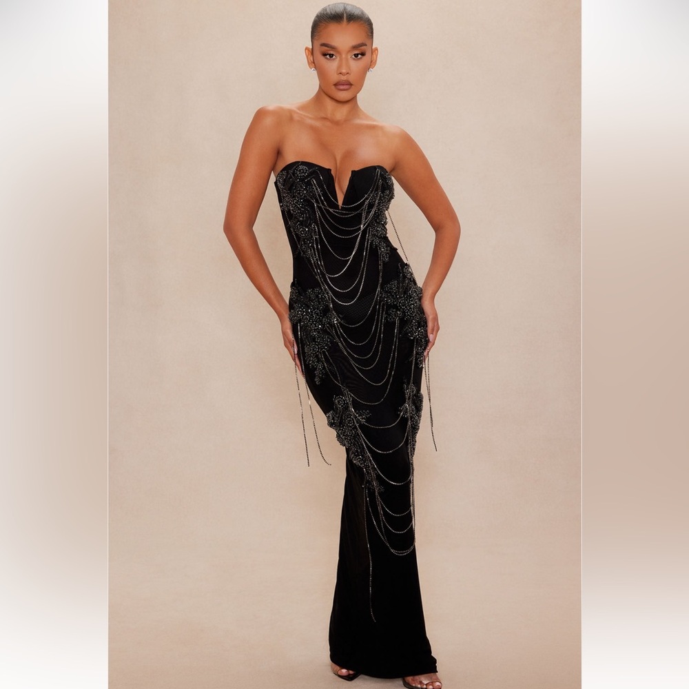 Elegant Embellished Black Strapless Dress